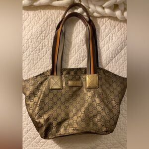Gucci Metallic Gold Tote with GG Pattern